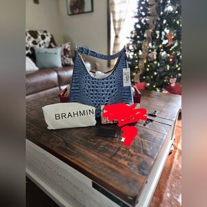 Brahmin Navy Croc-Embossed Shoulder Bag